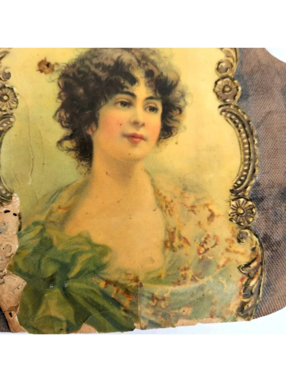 Antique Victorian Edwardian Celluloid Vanity Dresser Jewelry Box Portrait Lid